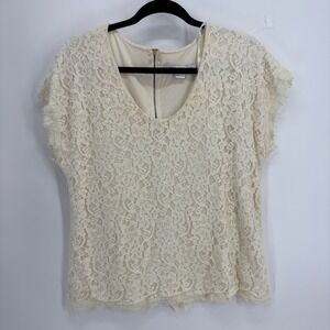 Diane von Furstenberg Lace Blouse Top Large Cream Cap Sleeve